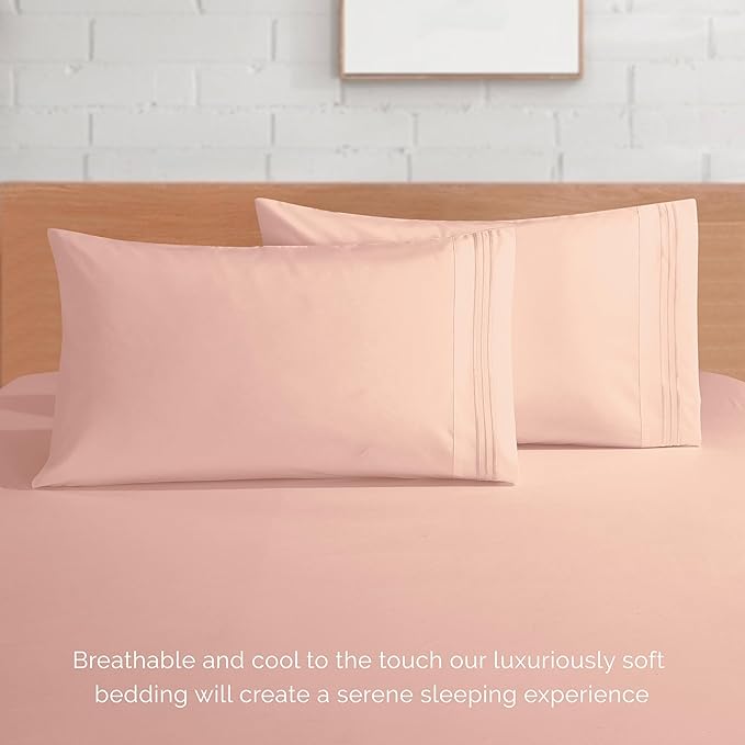 Elegant Comfort Luxury 1500 Premium Hotel Quality Microfiber 4-Piece Sheet Set - Soft, All Around Elastic 18-24 Inches Deep Fitted Sheet - Extra Deep Pocket Sheets, Queen, Blush