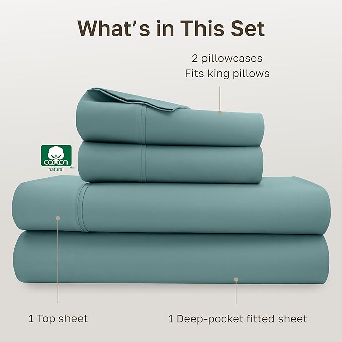 California Design Den Soft 100% Cotton Sheets King Size Set, 400 Thread Count Good Housekeeping Award Winner, Silky Smooth Sateen Weave with Deep Pockets, Durable Cotton Bed Sheet Set - Teal