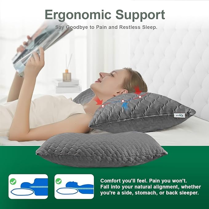 CHxxy Side Sleeper Pillow for Neck &Shoulder Reilef, Ergonomic Design Medium Firm Pillow, 2 packs Queen Size Bed Pillows for Sleeping, Cross Cut Memory Foam Pillows for Back, Stomach and Side Sleepers