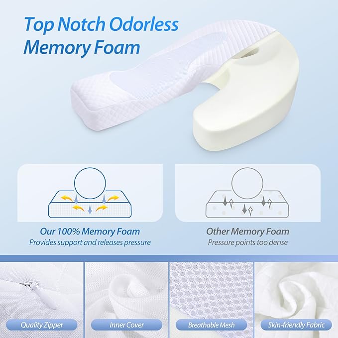 HOMCA Side Sleeper Pillows for Adults, Memory Foam U Shaped Pillows for Neck Pain Relief with Firm Support for Cervical Alignment, Cervical Neck Pillow for Side Sleepers (Upgraded Version)