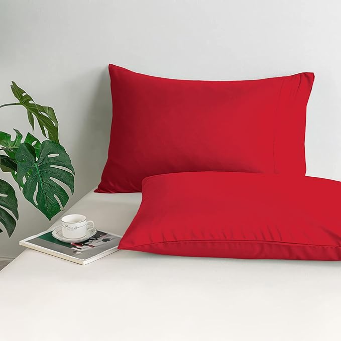 Mocassi 2-Piece Premium Standard/Queen Pillowcase Set 1800 Series Hotel Quality Microfiber - Soft and Breathable with 3-Line Embroidery Wrinkle and Stain Resistant, Easy Care, 20" x 30", Red