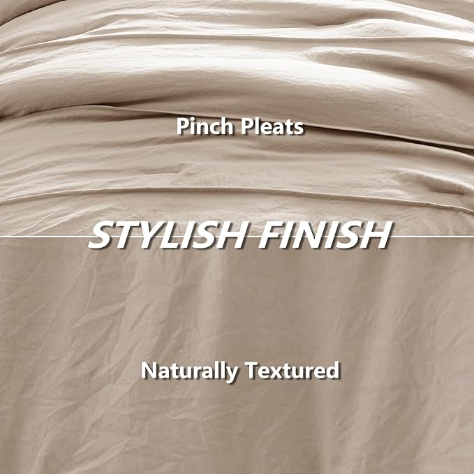 CozyLux King Size Comforter Set Wheat, 7 Pieces Soft Pinch Pleat Bed in a Bag King Comforter Set with Sheets, Boho Bed Set with Down Alternative Comforter, Sheets, Pillowcases & Shams