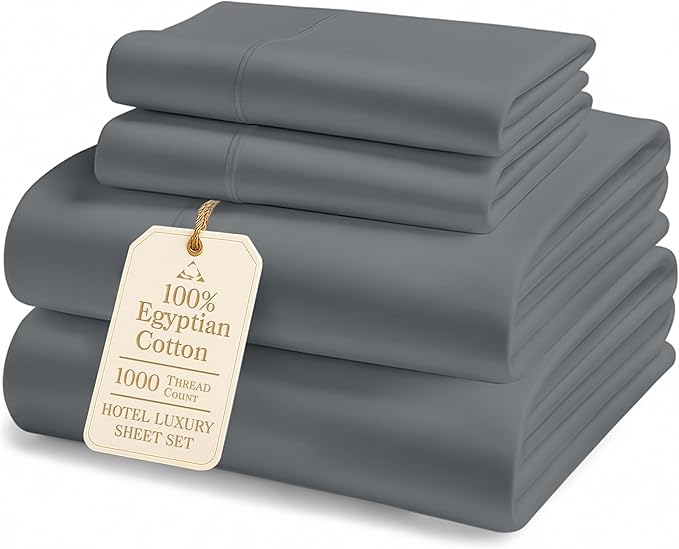 LANE LINEN 100% Egyptian Cotton California King Sheets Set - 1000 Thread Count, Soft & Comfy No Pill Fade Resistant Oeko-Tex Certified Cotton Sheets Cal King Size Set, 15" deep Pokcet Sheets- Charcoal