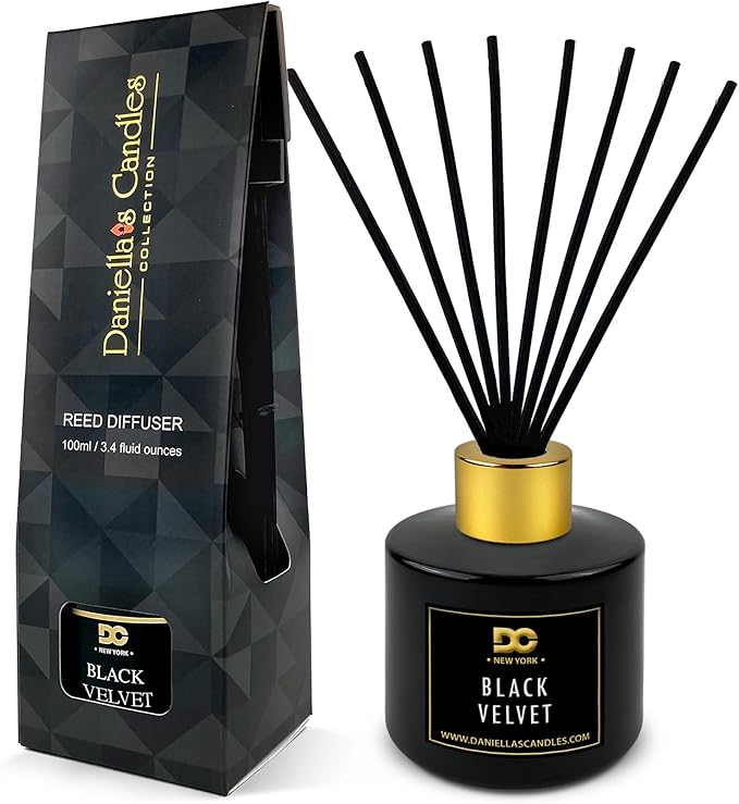 Daniella's Candles Reed Diffuser Set, Black Velvet, Scented Diffuser with 8 Rattan Sticks, Home Fragrance, Long Lasting Oil Up to 20 Weeks