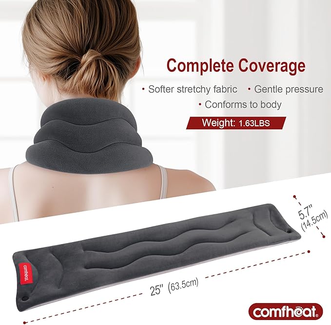 Neck Heating Pad Microwavable for Pain Relief, Moist Hot Compress Microwave Neck Warmer Wrap for Sore Muscles Relief, Lavender Aroma, 25 x 5.7 Inches, Gray