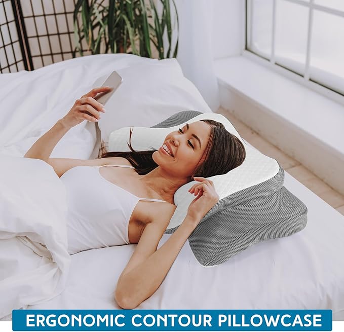 HunnmingRe Cervical Pillow Case Cover Comfortable and Breathable Memory Foam Cervical Neck Pillow Case Cover with Zipper(Light Gray, White,Standard Size)