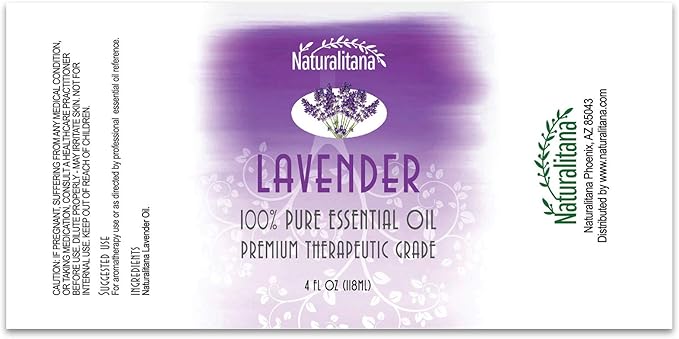 Naturalitana Lavender Essential Oil - Therapeutic Grade for Aromatherapy, Soap, Bath Bombs, Candles, Relaxation, Dropper - 4 fl oz - Lavender Oil