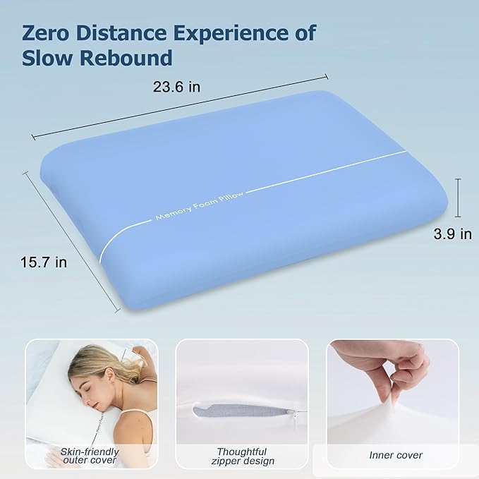 Winthome Memory Foam Pillow, Two-Sided Soft and Firm Neck Pillow for Sleeping, Suitable for Side, Back and Stomach Sleepers with Washable Cover