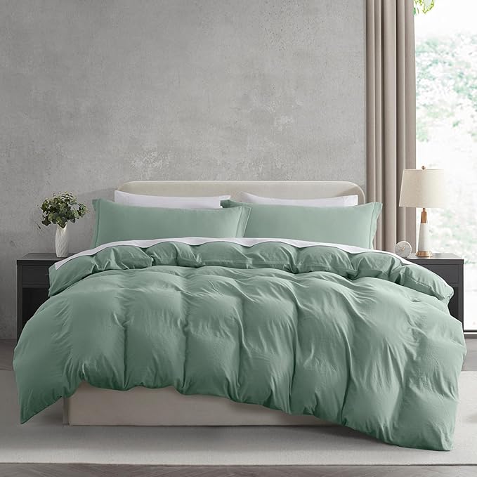 Nestl Sage Green Duvet Cover King Size - Soft Double Brushed King Duvet Cover Set, 3 Piece, with Zipper Closure, 1 Duvet Cover 104x90 inches and 2 Pillow Shams