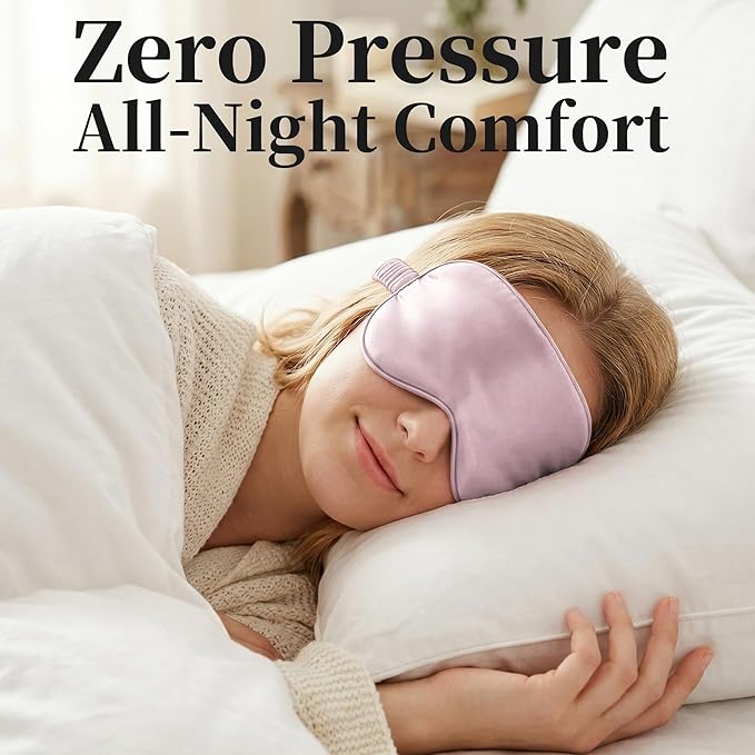 ZLYC 100% Mulberry Silk Sleep Mask Pressure-Free Eye Cover Soft Light Blocking Blindfold for Travel & Nap, Solid Pale Dusty Pink