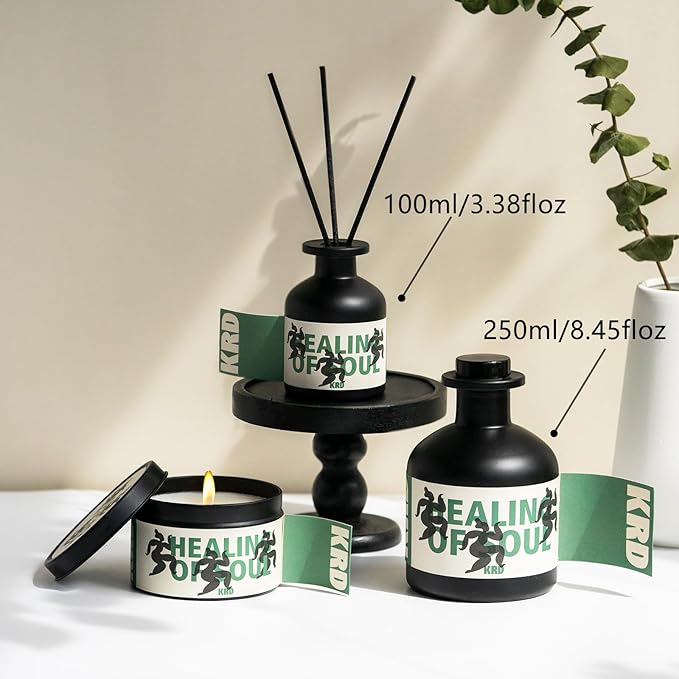KRD Large Reed Diffuser Set Moroccan Mint Tea, 8.45 fl oz Big Capacity Oil, Long Lasting Home Fragrance for Bathroom Decor