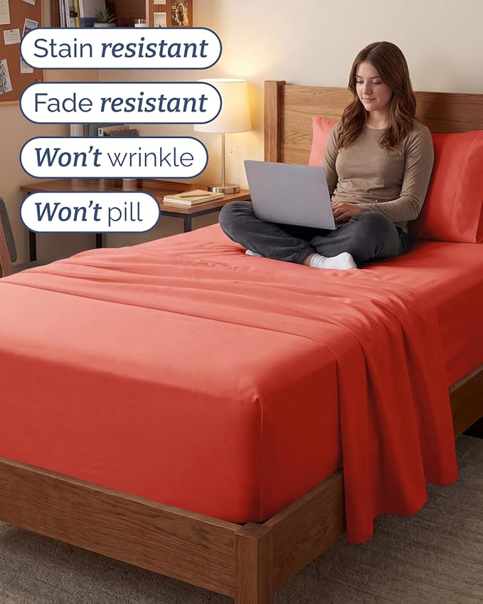 Extra Deep Twin XL Sheet Set - 3 Piece Breathable & Cooling Bed Sheets - Easily Fits 18 to 24 inch Mattress - Ultra Soft, Wrinkle & Fade Free w/ Extra Deep Pockets - Comfy Hotel Luxury Bedding - Coral