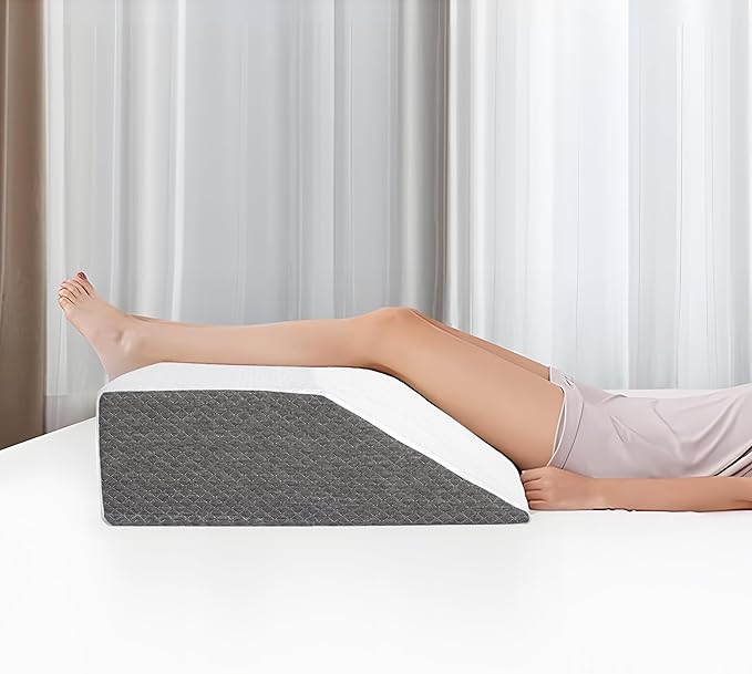 Knee Pillow for Back Sleeping, Leg Pillow Knee Wedge Pillow, Memory Foam Wedge Pillows for Legs Post Surgery, Trapezoid Pillow for Knee Support,Dark Grey