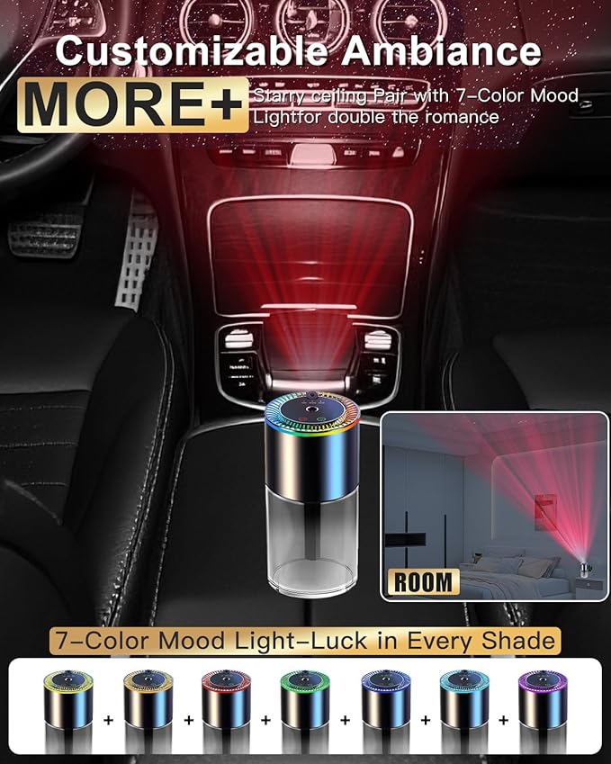 All-New, Smart Car Air Freshener Diffuser 160ml Large Capacity for 6 Months, Real-Time Monitoring, 90-Day Battery Life, 3 Modes, 7-Color with Starry Ceiling, for Car, Bedroom and Office.(OCEAN)