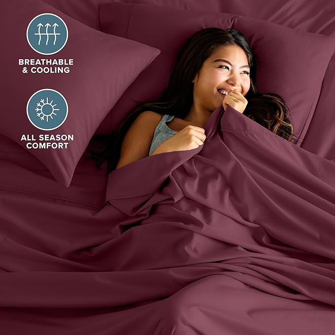 Bare Home Hotel Luxury Queen Sheet Set, Extra Soft - 6 Piece Set - Deep Pockets - Easy Fit - Cooling & Breathable - Wrinkle, Fade, Stain Resistant - Includes 4 Pillowcases (Queen, Burgundy)