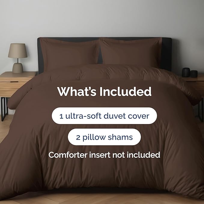 Duvet Cover King Size Set - Extra Soft King Duvet Cover 104" x 90" with 2 Pillow Shams - Hotel Luxury, Easy Care and Fade Free w/ Zipper Closures & Ties - All Season, Comfy, Cozy & Breathable (Brown)