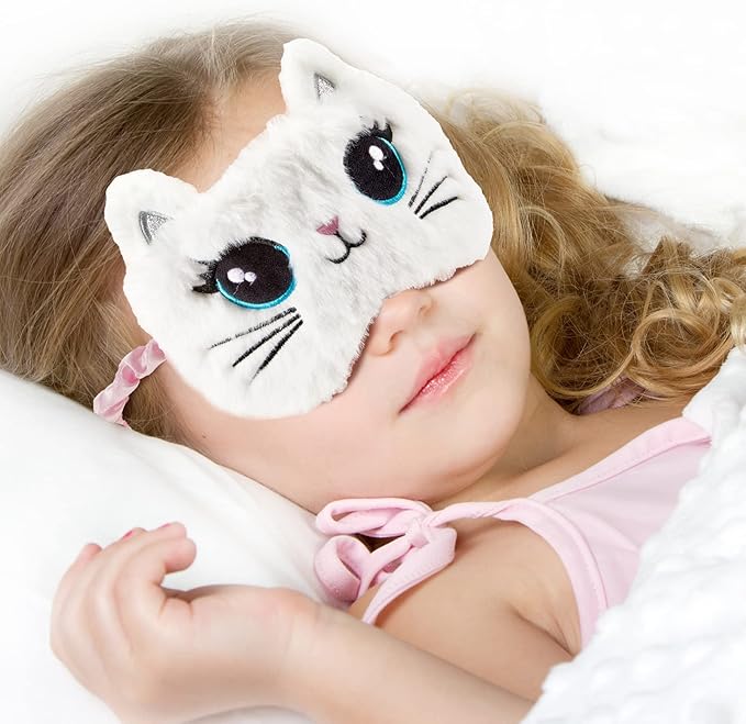 Geyoga 3 Pcs Sleep Mask for Kids, Girls Plush Sleeping Eye Cover Soft Eye Blindfold Cover Animal Shade for Kids(Colorful,Cat Style)