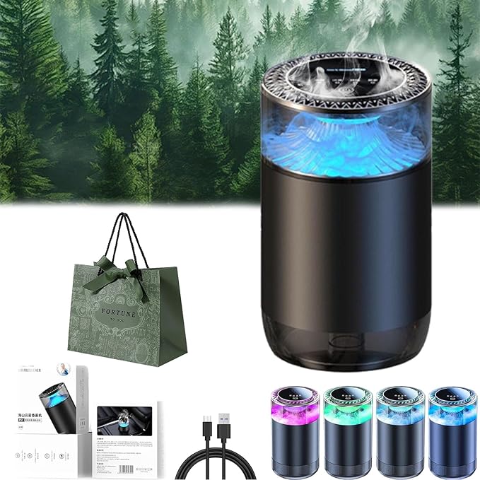 Spray Car Viewing Aromatherapy Diffuser, Long-Lasting Car Air Freshener Diffuser, Auto On/Off Intelligent Diffuser for Car, with 4 Adjustable Lights 3 Mist Level for Home Car (Secret Forest)