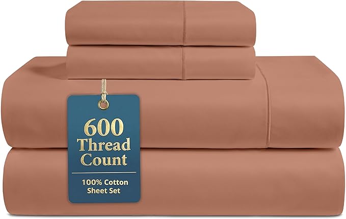 LANE LINEN 100% Cotton Full Size Breathable Sheets Set - Highly Durable 600 TC Sateen Weave - Extra Soft & Comfortable Bedding for a Good Night's Sleep - Fits Matresses Upto 15'' Deep - Rose Dawn