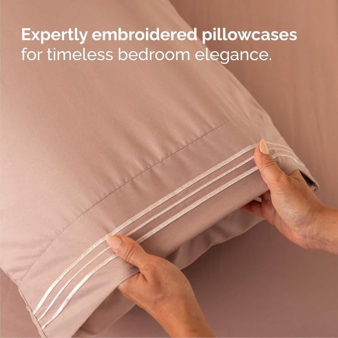 Cal King Size 4 Piece Sheet Set - Comfy Breathable & Cooling Sheets - Hotel Luxury Bed Sheets for Women & Men - Deep Pockets, Easy-Fit, Extra Soft & Wrinkle Free Sheets - Mauve Oeko-Tex Bed Sheet Set