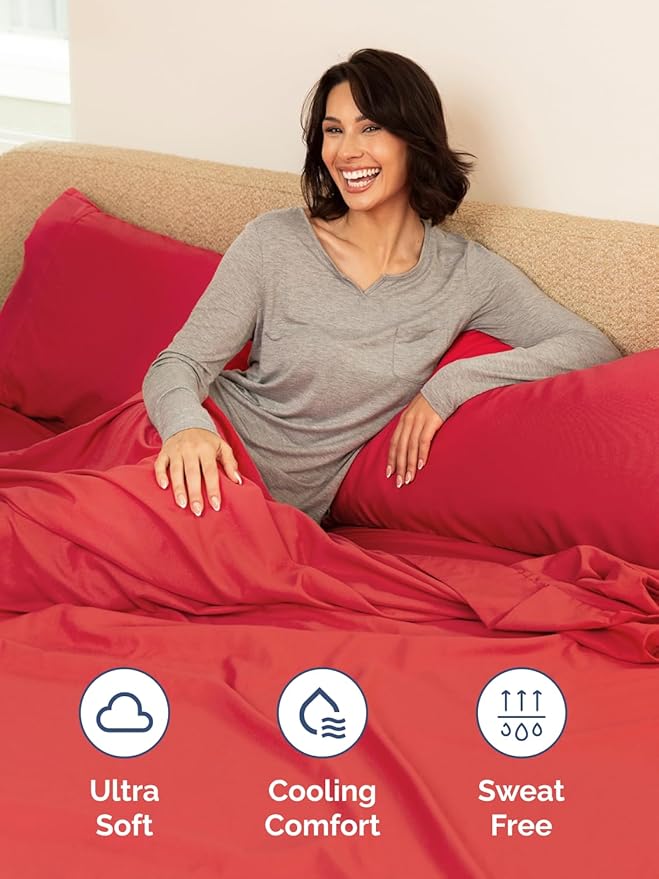 Extra Deep King Sheet Set - 6 Piece Breathable and Cooling Sheets - Hotel Luxury Bedding for Women, Men, Kids & Teens - Easy & Secure Fit - Soft, Wrinkle Free and Comfy with Extra Deep Pockets - Red