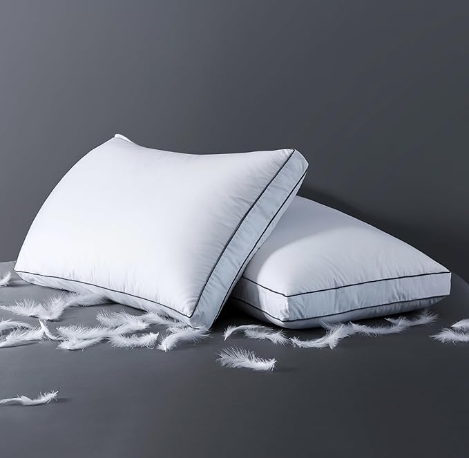ELNIDO QUEEN Goose Feather Down Fiber Pillows King Size Set of 2，Luxury Hotel Collection Bed Pillows for Sleeping， Down Surrounded Pillows 2 Pack, Soft ＆ Fluffy for Side, Back Sleepers 20x36 in