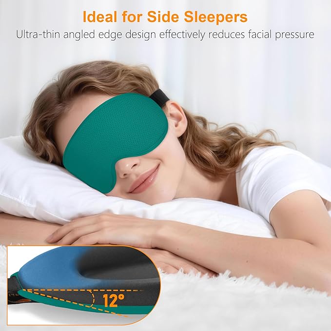 Gritin 100% Blackout Sleep Eye Mask for Side Sleeper Men Women, Zero Eye Pressure 3D Contoured Cup and Eyelash Friendly Sleeping Mask, Ergonomic-Dark Blue