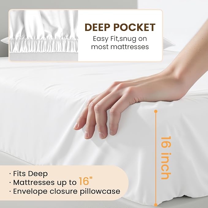 TwinXL Size 3 Piece Bed Sheet Set - Ultra Imitation Cotton-Premium Breathable & Cooling Sheets - Hotel Luxury Bed Sheets Deep Pocket up to 15"- Wrinkle, Fade, Stain Resistant (White, TwinXL)