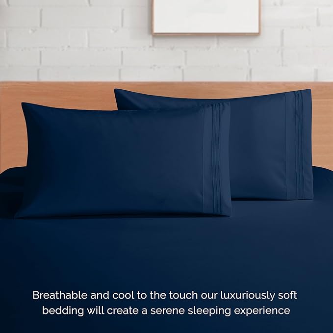 Elegant Comfort Luxurious 1500 Premium Hotel Quality Microfiber 4-Piece Sheet Set, 18-24 Inches Deep - Extra Deep Pocket Sheets - Ultra Soft 4PC Deep Pocket Sheets, California King, Navy Blue