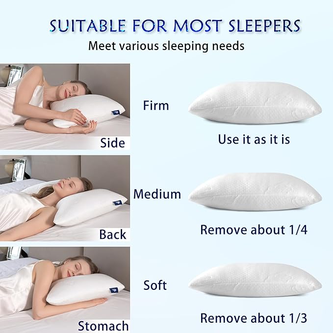Shredded Memory Foam Pillows for Deep Sleep Bed Pillow for Neck Support with Removable & Washable Cover,Bend(Pack of 2)