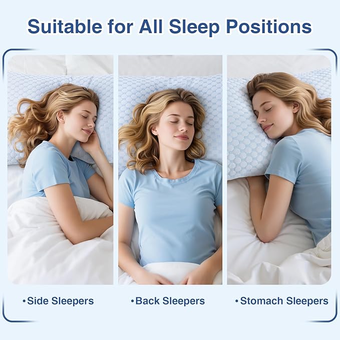 Favocama Cooling Pillow for Sleeping, Shredded Memory Foam Pillows Queen Size Set of 2, Double Sided Cooling Bed Pillows for Hot Sleepers, Side Back and Stomach Sleepers with 4 Covers