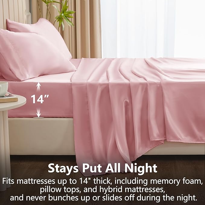 CozyLux Satin Sheets King Size Sheet Set - 6 Piece Silky King Sheets, Luxury Dirty Pink King Bed Set with Smooth and Soft Microfiber, Includes 1 Fitted Sheet, 1 Flat Sheet and 4 Pillowcases