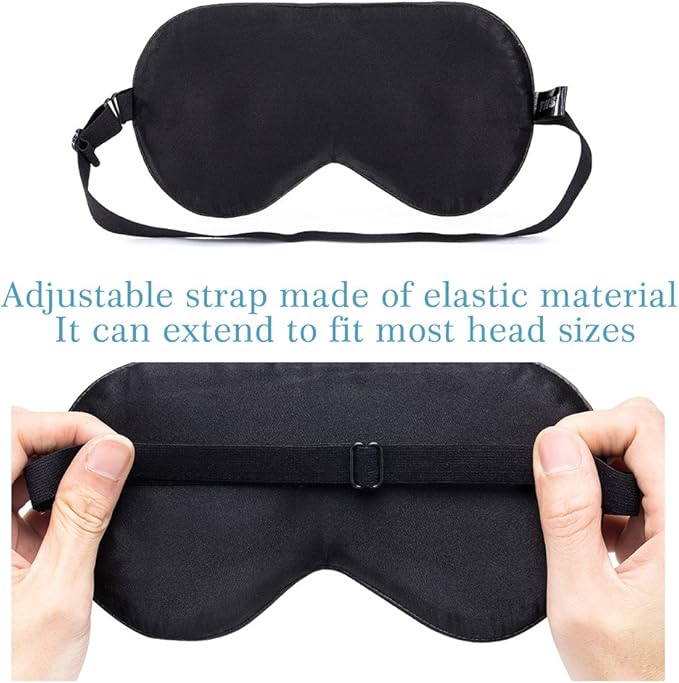 FMS Natural Silk Sleep Mask Blocks Light Completely, 2 Packs Soft Lightweight Eye Mask with Adjustable Strap Best for Travel, Meditation, Shift Work and Daytime Napping (Black)