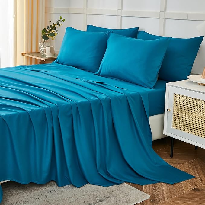 ILAVANDE Teal Queen Sheets Set 6 Piece,Hotel Luxury Super Soft 1800 Series Microfiber Queen Bed Sheets Set-Wrinkle Free & Breathable-14 Deep Pocket Sheets for Queen Size Bed(Queen,Teal)