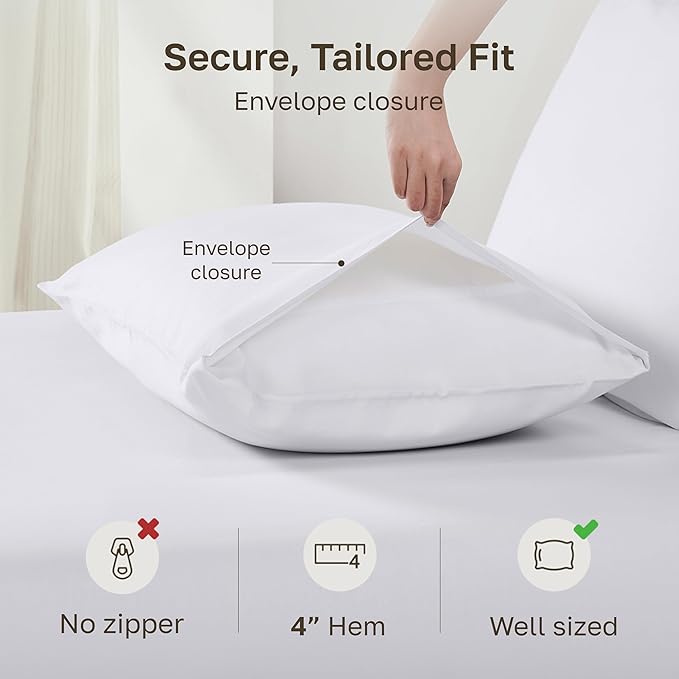 California Design Den Standard/Queen Pillow Cases Set of 2-100% Egyptian Cotton, Crisp Percale Feel, Soft & Breathable Standard/Queen Size Pillow Cases - White