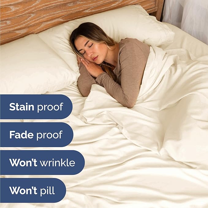 Queen Size 4 Piece Sheet Set - Comfy Breathable & Cooling Sheets - Hotel Luxury Bed Sheets for Women and Men - Deep Pockets, Easy-Fit, Soft and Wrinkle Free Sheets - Off White Oeko-Tex Bed Sheet Set