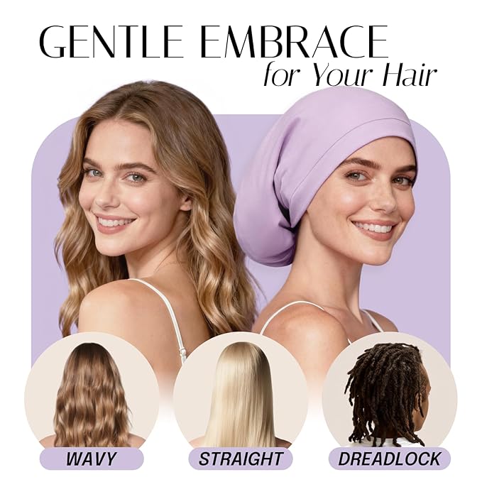 OLESILK Silk Bonnet for Long Hair, Long Hair Bonner for Sleeping Women&Men, Long Bonnets for Braids, Extra Large Bonnet Loc Cap Hair Cover Light Purple