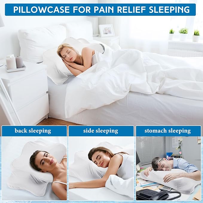 Hahafelt Cooling Cervical Pillowcase Cover with Envelope Closure (Only Pillow Case) Ergonomic Neck Pillowcase Smooth Soft Cool Pillow Cover for Side Back Stomach Sleepers(White,Standard Size)