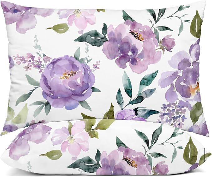 YIYEA Pillow Cases Queen Size Set of 2, Ultra Soft Double Brushed Microfiber Pillowcases Queen, Floral Bed Pillow Covers, Fade Resistant, Easy Slip-On (20"x30")