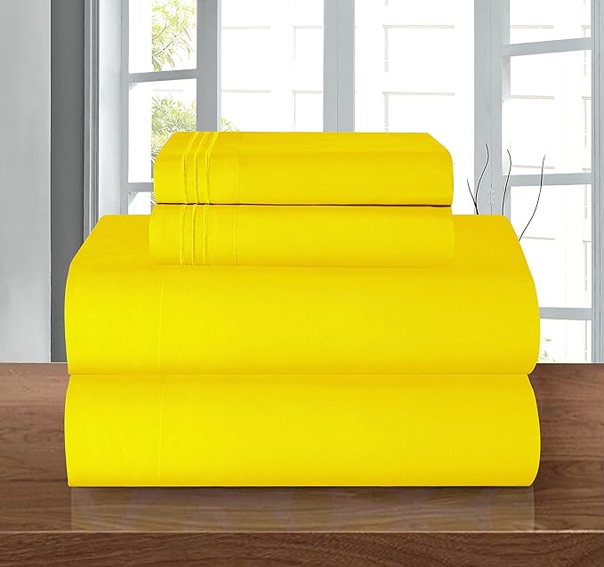 Elegant Comfort Luxury Quality Microfiber 4-Piece 1500 Premium Hotel Sheet Set-Wrinkle Resistant, All Around Elastic Fitted Sheet, Deep Pocket up to 16", Cali King, Yellow