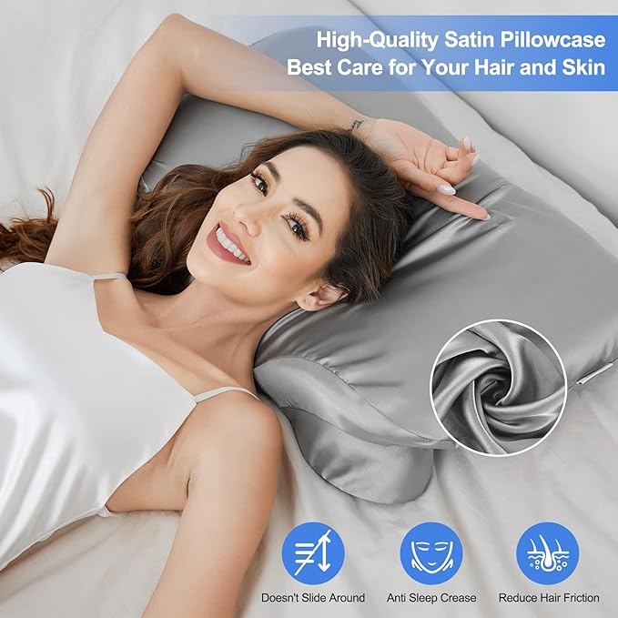 Satin Pillowcase for Zelimun Cervical Pillow, Ergonomic Case, Smooth & Soft Sleeping Pillowcase, Gray Pillow Cover with Zipper