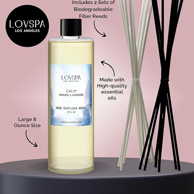 Calm Spanish Lavender Diffuser Oil - Essential Oils for Diffuser Refill & Air Freshener Room Spray - Long-Lasting & Natural Home Fragrance, Scented Oil for Diffusers, USA Made, 8 oz