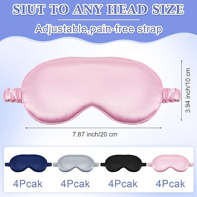 Cutecrop 12 Pcs Silk Sleep Masks Soft Satin Eye Masks with Adjustable Elastic Strap for Sleeping Comfortable Blindfold Eyeshade for Women Men Nap Night Travel Gifts (Navy Blue,Black,Pink,Silver)