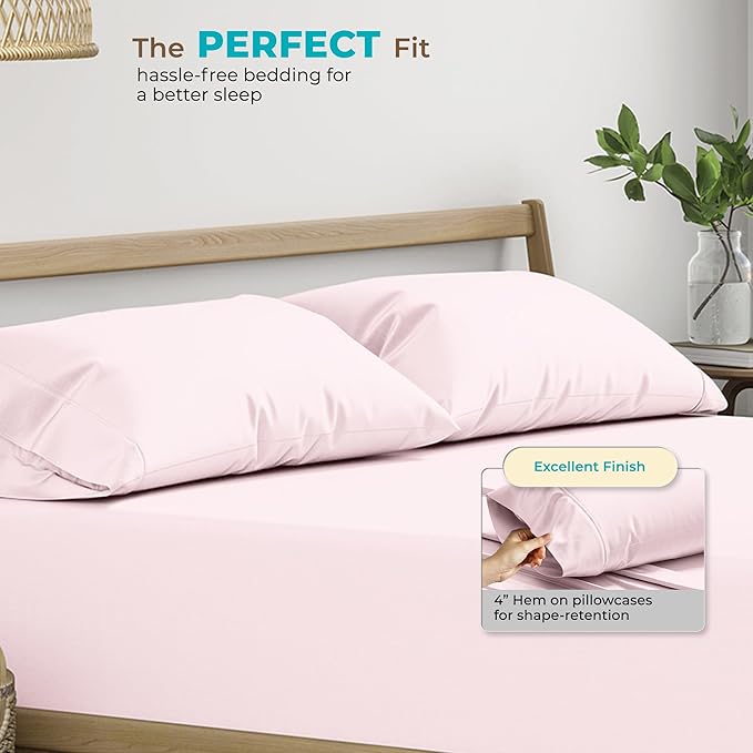 Thread Spread 100% Egyptian Cotton King Size Pillow Cases Set of 2 - Luxury 800 Series Euphoria Collection Pillow Cases King Size (Blush), Soft Cooling Breathable Hotel Cotton Pillowcases