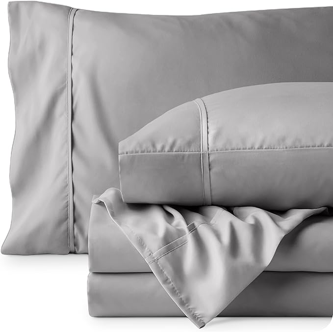 Bare Home Short Queen Sheet Set - 1800 Ultra-Soft Microfiber Bed Sheets - Double Brushed - Deep Pockets - Easy Fit - 4 Piece Set - Bedding Sheets & Pillowcases (Short Queen, Light Grey)