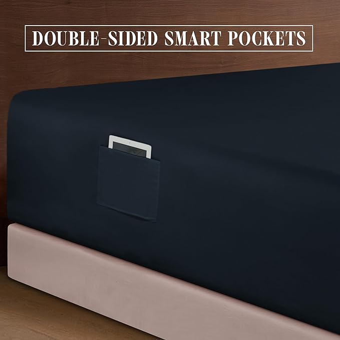Elegant Comfort Luxury 1500 Premium Hotel Quality Microfiber 4-Piece Sheet Set - Soft, All Around Elastic 18-24 Inches Deep Fitted Sheet - Extra Deep Pocket Sheets, Queen, Black