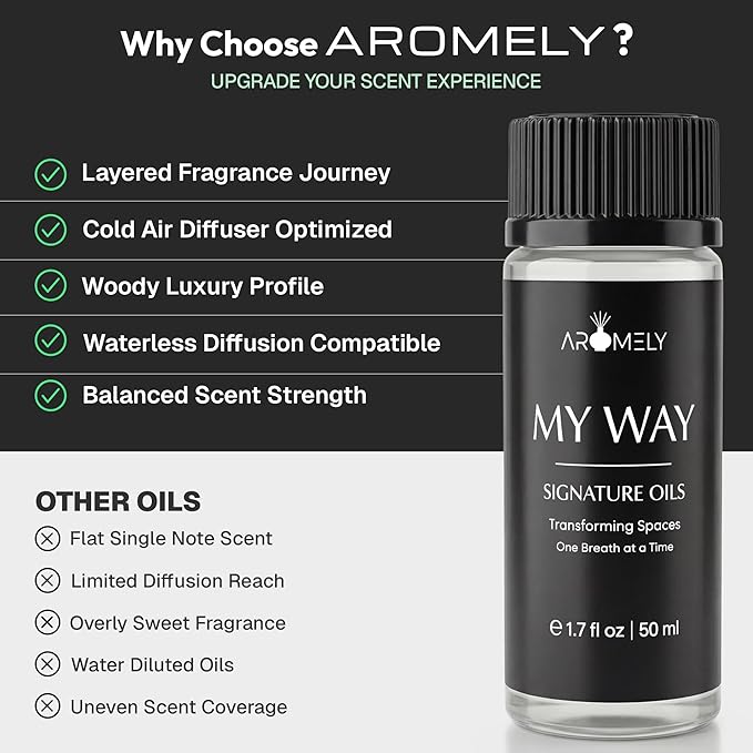 AROMELY My Way Diffuser Oil Blend | Luxury Home Fragrance Oil for Diffusers | Inspired by 1 Hotel | Signature Scent with Notes of Leather, Cardamom, Lemon, Cedarwood, Iris & Amber | 50ml