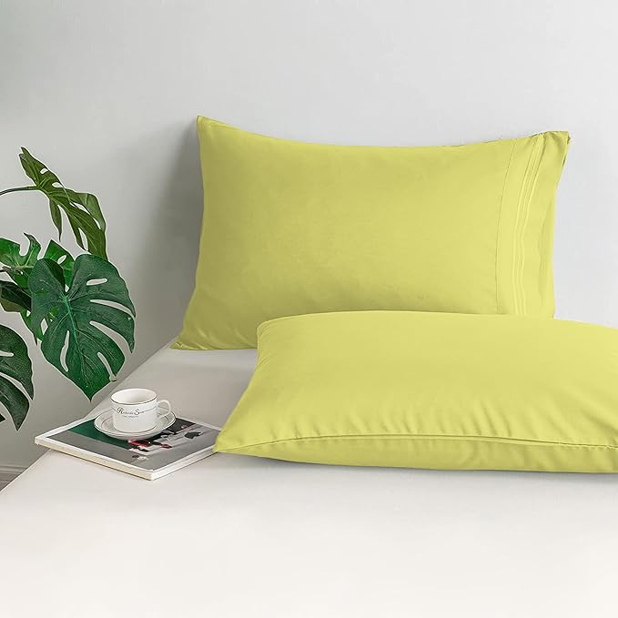 Mocassi 2-Piece Premium Standard/Queen Pillowcase Set 1800 Series Hotel Quality Microfiber - Soft and Breathable with 3-Line Embroidery Wrinkle and Stain Resistant, Easy Care, 20" x 30", Olive Green