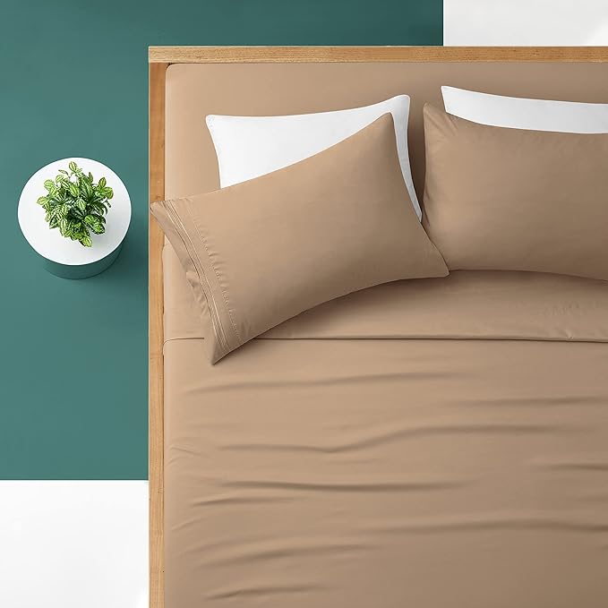 Manyshofu Extra Deep Pocket Queen Sheet Sets - Hotel Luxury 1800 Thread Count Sheets & Pillowcases - Microfiber Bedding Set up to 24" Mattress - Khaki Bed Sheets 18-24 Inch Deep Pockets - 4 Piece