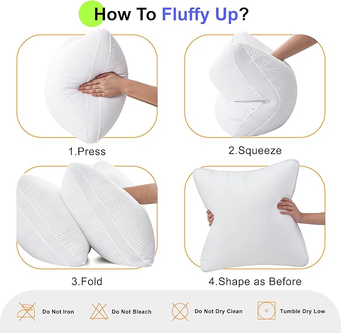 22x22 Premium Down Alternative Pillow Inserts, Set of 2 – Ultra-Plush Throw Pillows with 100% Cotton Cover for Sofa, Couch & Bed – Luxury Machine Washable Cushions